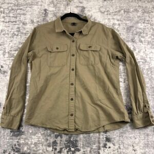 Vtg Patagonia Women XL Tan Organic Cotton Long Sleeve Button Down Utility Shirt